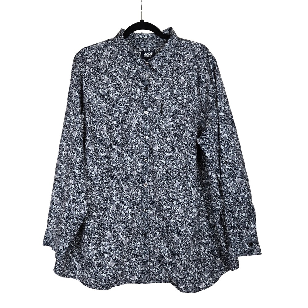 Lands‎ End Womens 1X Floral Button Down Commuter Shirt Long Sleeve Outdoors